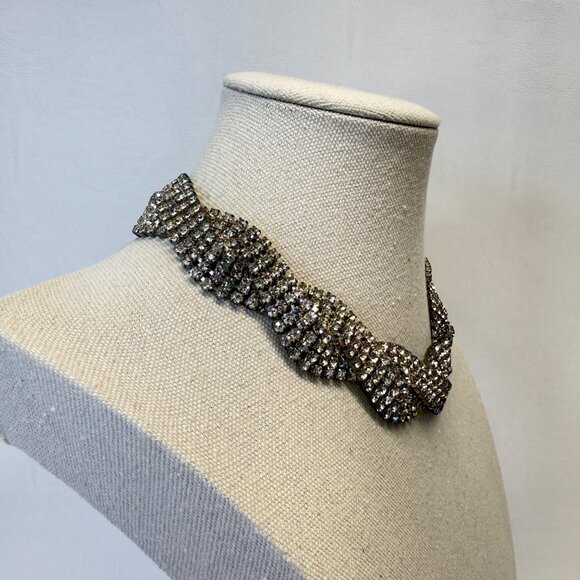 Kenneth Lane Rhinestone Twist Design Choker‎ Necklace Signed Silver-Tone Sparkle - Picture 5 of 7